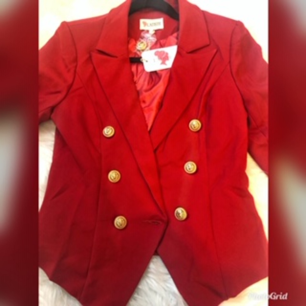 Candy Apple Red Blazer W/ Gold Lion Buttons - Picture 5 of 7